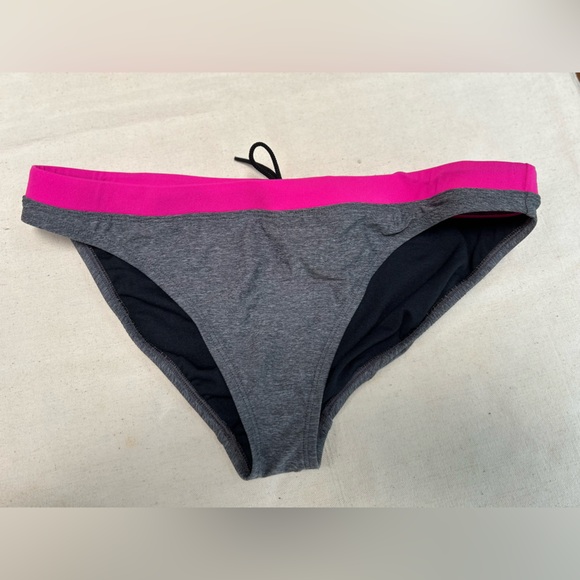 Speedo Pink and Gray Swim Bottom, sz 14. Adjustable waist tie. Lined in black. - Picture 1 of 5